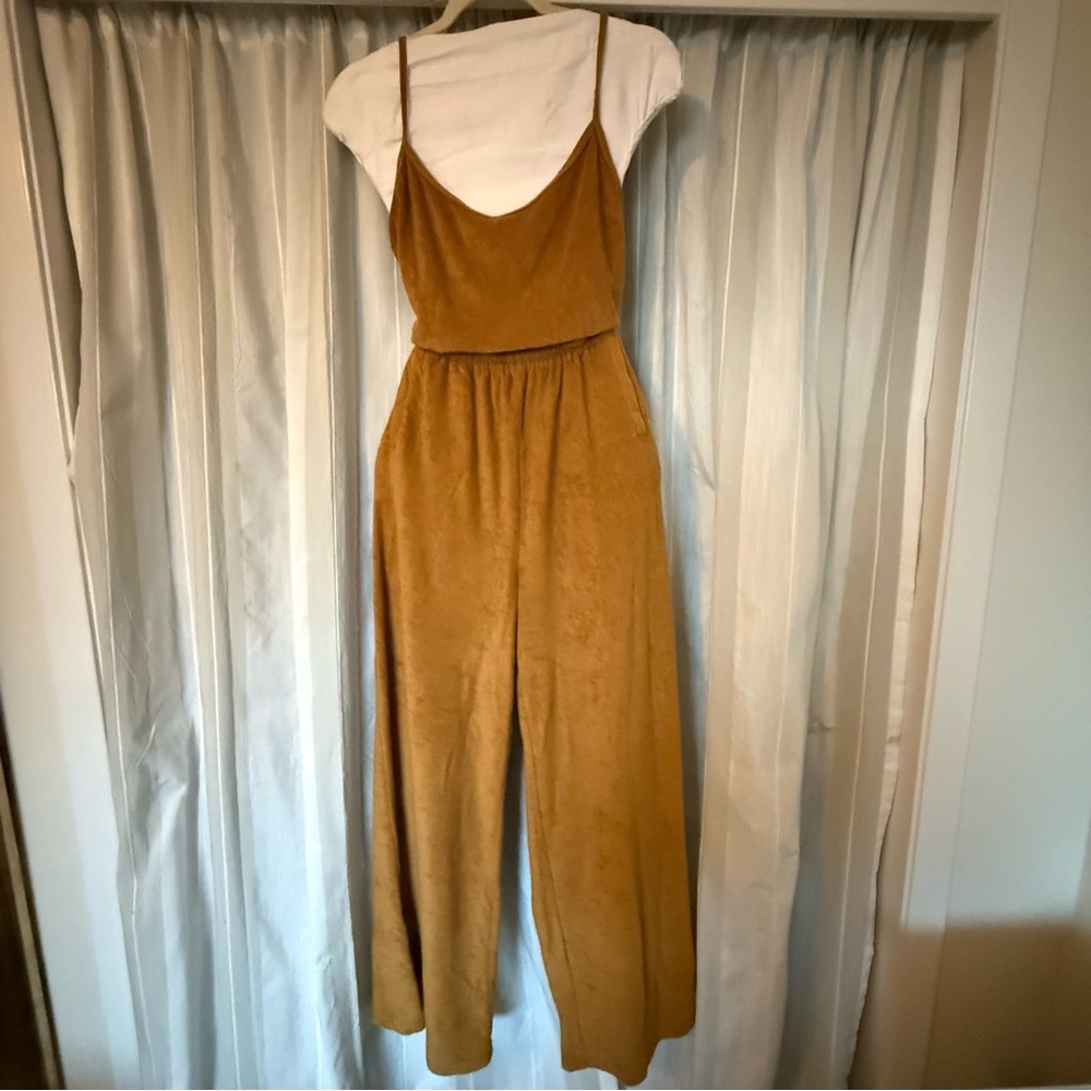 Aerie OFFLINE Terrycloth Wide Leg Jumpsuit in Golden Brown, Size S - Picture 4 of 15